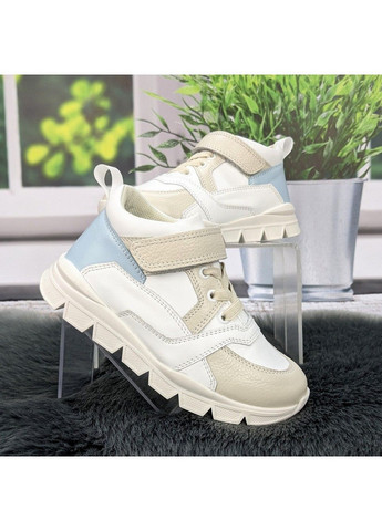 Черевики дитячі для дівчинки білі з бежевим шкіряні демісезонні Мальви (345064246)