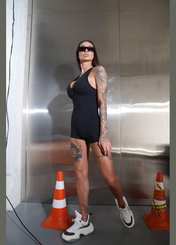 Спортивный комбинезон «4 бретели» (короткий) с чашками и пуш-ап, черного цвета, размер S Trends комбинезон-шорты однотонный чёрный спортивный