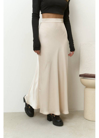 Светло-бежевая вечерний женская макси юбка с высокой талией. MonCher а-силуэта (трапеция)