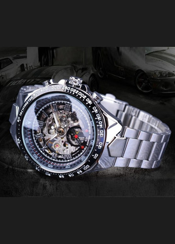 Мужские наручные механические часы скелетон с открытым механизмом металлические стальные Skeleton Forsining (334730431)