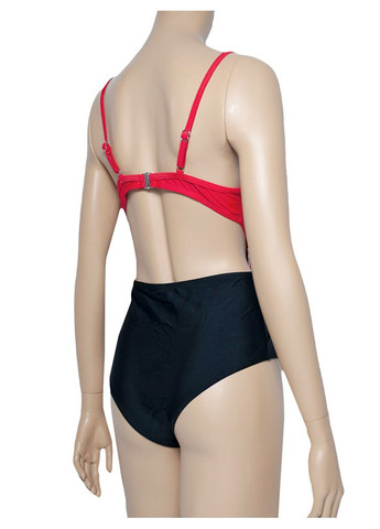 Красный летний сплошной купальник с плотной чашкой, поясом и высокими трусиками модель 0043 арт.2057 слитный, майо, монокини No Brand