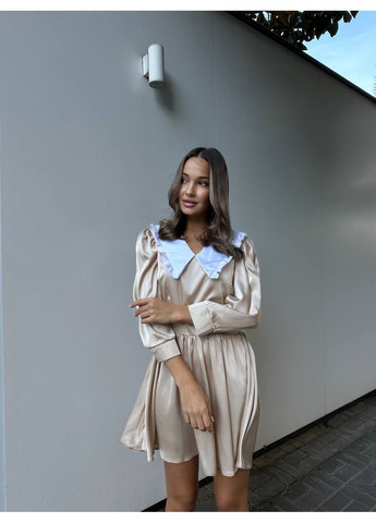 Бежевое вечернее, деловое, повседневный, кэжуал женское платье клеш No Brand однотонное