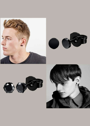 Женские мужские черные серьги гвоздики с черными кристаллами из нержавеющей стали в готическом панк 6 мм Liresmina Jewelry (299331960)