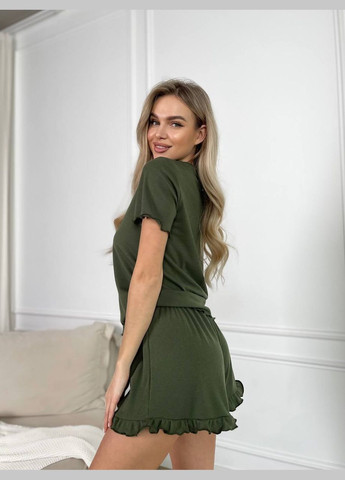 Оливкова (хакі) всесезон піжама з резинкою футболка + шорти Garna