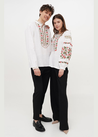 Белая льняная женская вышиванка с широким рукавом-регланом и калиной дзвинка, парные вышиванки. белый, р.54, код 9460/54/101 ГАЛЕРЕЯ ЛЬОНУ