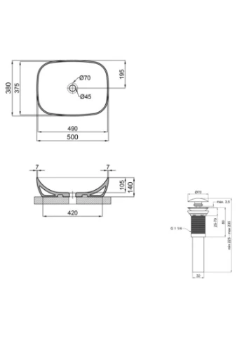 Раковина накладная Cardinal 500×380×140 White с донным клапаном QT04116302W48464 Qtap SD00054588 (380881833)