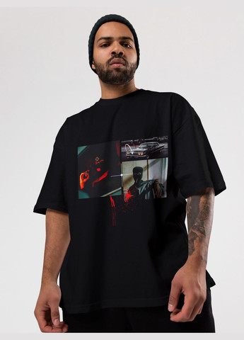 Черная мужская футболка оверсайз urban черная высокая плотность с длинным рукавом Mishe