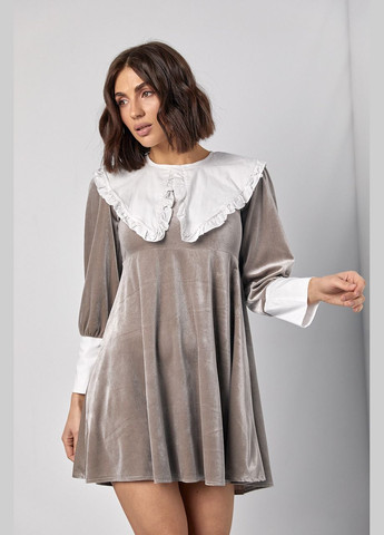 Кавова святковий, коктейльна, карнавальний, повсякденний, кежуал, вечірня стильна велюрова сукня з оригінальними манжетами та коміром No Brand