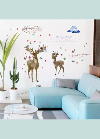 Вінілові наклейки на стіну в дитячу Олень і оленя у квітах (лист 60 х 90 см) Б41-1 No Brand (302241915)