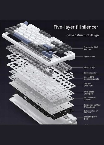 Клавиатура беспроводная 2.4G Bluetooth с RGB, игровая, Hot Swap, 3 режима подключения, White-Blue Aula F87 PRO (322238052)