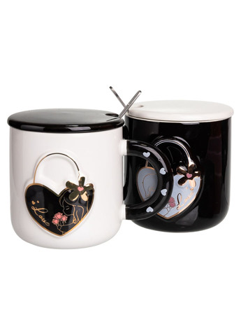 Парные чашки фарфоровые Love 400 мл с ложками Yiwu (373639659)