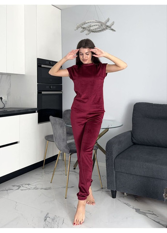 Бордова жіноча піжама трійка з велюру Osoblyva
