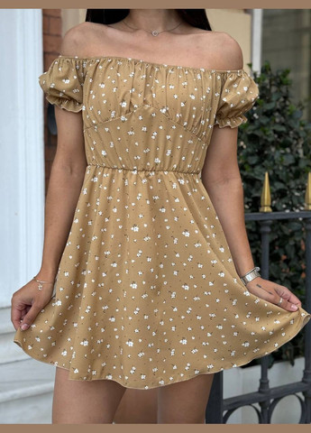 Бежевое праздничный, деловое, повседневный, кэжуал платье женское No Brand однотонное