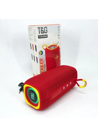 Портативная аккумуляторная 16W Bluetooth колонка BT/USB/TF/FM с ремешком и светомузыкой 18см TG 654 красная T&G (392093786)