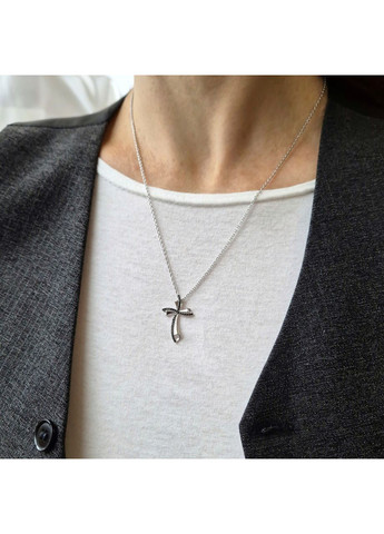 Срібний хрест з Чорними каменями Бантик срібло 925 проби Родоване 1000ф2кр 0.94г Nobrand (366339872)