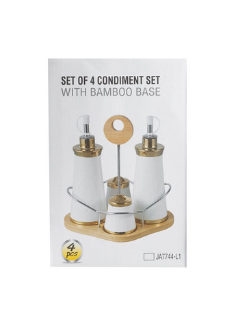 Набір для спецій 4 предмети на бамбуковій підставці кераміка для кухні стильний органайзер для приправ ProDobro (364190280)