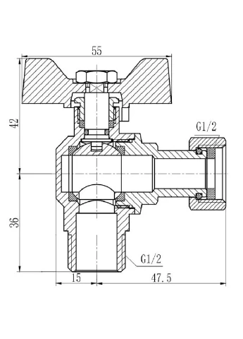 Кран кульовий Forte 1/2" ВЗ кутовий, PN40, з накидною гайкою, метелик SF224W15 Thermo Alliance SD00017977 (385678169)