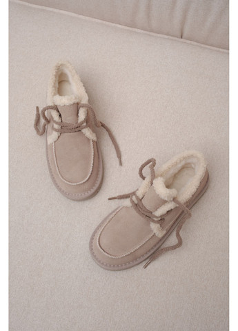 Светло-бежевые зимние замшевые мокасины бежевого цвета с мягкой бежевой опушкой, тёплая женская обувь для повседневного использования Stilli