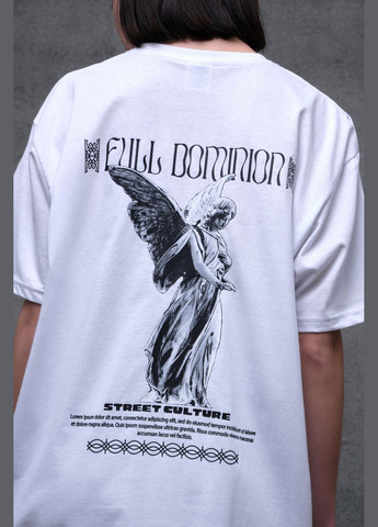 Біла всесезон оверсайз футболка з принтом dominion з довгим рукавом Without