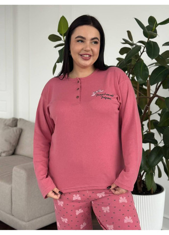 Рожева жіноча піжама plus size рожева з принтом котиків / піжама жіноча великих розмірів рожева трикотажна No Brand
