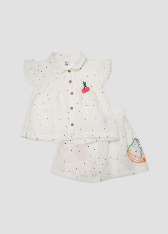 Белый летний костюм с шортами для девочки цвет белый цб-00274513 Iggy