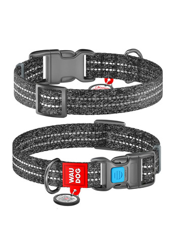 Нашийник для собак із відновленої бавовни Re-cotton з QR паспортом, Ш 25 мм, Дов 33-49 см сірий WAUDOG (322642251)