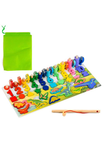 Деревянная игрушка Центр развивающий MD 2758 фигурки, рыбалка, цифры, динозавры No Brand (330610319)