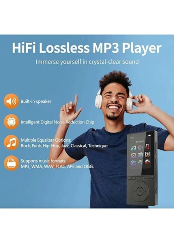 MP3 плеєр з Bluetooth 5.0, 2.4" екраном, HiFi звуком, FM-радіо та диктофоном, до 20 годин роботи SM-56 Чорний TWS (388691057)