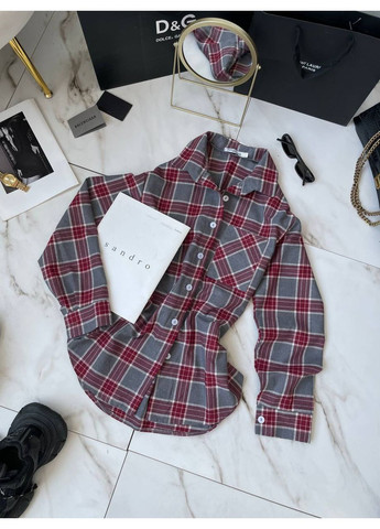 Бордовая повседневный рубашка в клетку Гермес с длинным рукавом