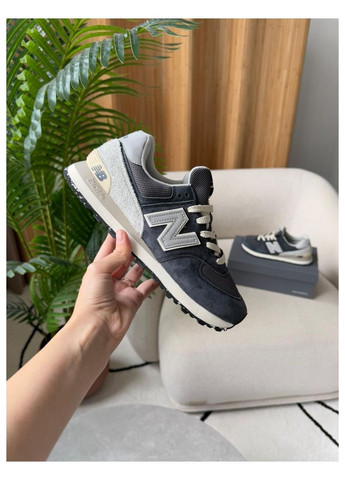 Серые демисезонные кроссовки мужские new balance No Brand 574 Classic Dark Blue/Grey/White