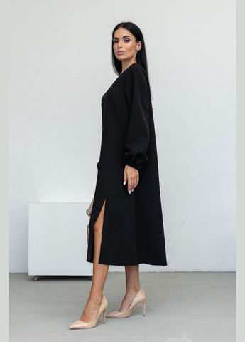 Чорна елегантна сукня міді довжини з v-подібною горловиною та асиметричними рельєфами (ск 0124) RiMari