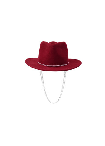 Шляпа федора женская с серебряной цепочкой фетр бордовая LuckyLOOK 653-390 (290009982)