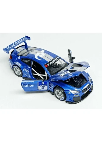 Автомодель инерционная металлическая BMW M6 GT3 синяя 1:32 двери открываются со светом и звуком АВТОПРОМ (378358233)