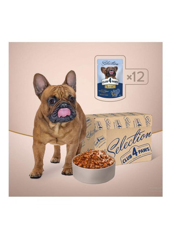 Вологий пауч для собак малих порід PREMIUM шматочки з качкою та індичкою в соусі 85 гр CLUB 4 PAWS Selection Клуб 4 Лапы (278307925)