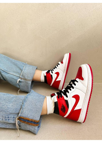КРОСІВКИ ЖІНОЧІ NIKE AIR JORDAN 1 RETRO WHITE UNIVERSITY RED НАЙК АІР ДЖОРДАН No Brand білі демісезони (368868582)