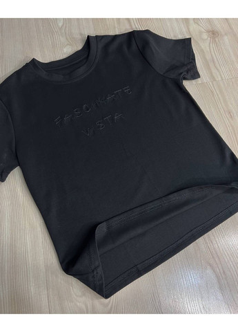 Футболка женская A-N 2632-32 надпись вышивка базовая по фигуре стандарт No Brand - (330457451)