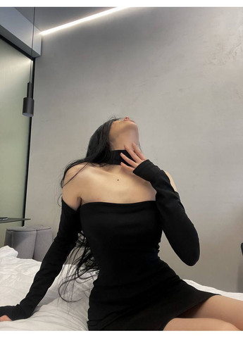 Черное вечернее сексуальное мини-платье с чокером из крепдайвинга – праздничный стиль и идеальная посадка ❤️ (замер в описании) Vione однотонное