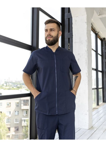 Синій демісезонний костюм медичний чоловічий титан бавовна короткий рукав 44, блакитний No Brand
