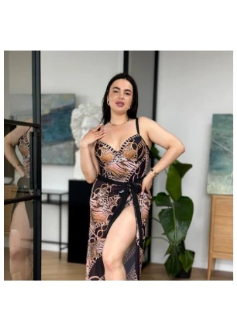 Чорний демісезонний пляжний комплект для дівчат plus size: суцільний купальник + парео No Brand