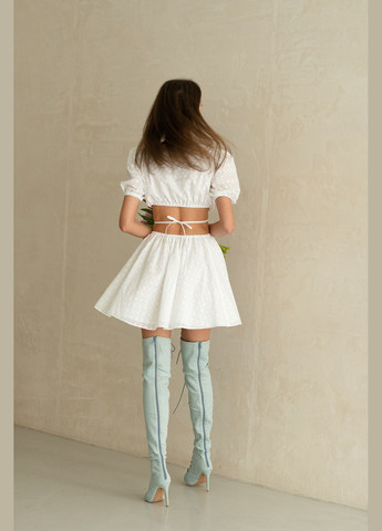 Белое платье нарядное короткое летнее c коротким рукавом и завязками на талии бэби долл Shape of Angel однотонное