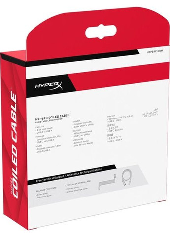 Кабель USB-A-USB-C спиральный, 1.37м Grey/Black HyperX (325219573)