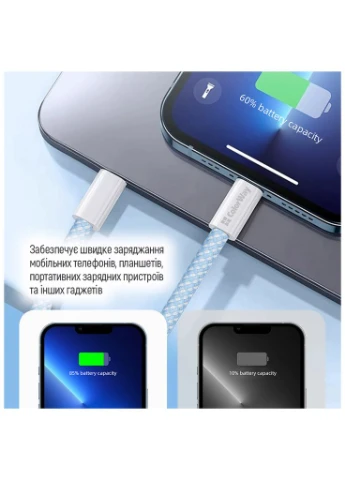 Дата кабель USB-C to USB-C 1.0m 60W 3.0А blue (CW-CBPDCC061-BL) Colorway (382054342)