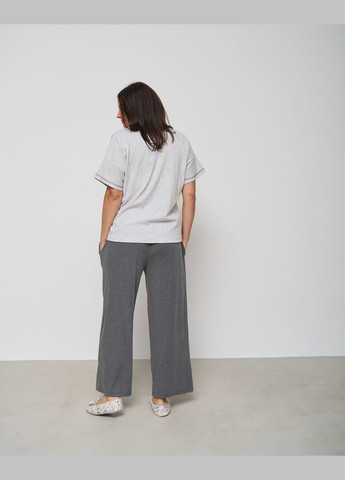 Серая всесезон пижама женская футболка+штаны серая в рубчик размеры 2xl-5xl футболка + брюки Nicoletta