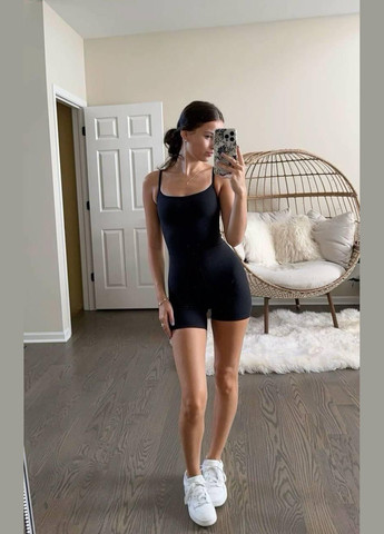 Комбінезон жіночій базова модель з регульованими бретелями No Brand STYLE H 383 комбінезон-шорти однотонний чорний повсякденний дайвінг