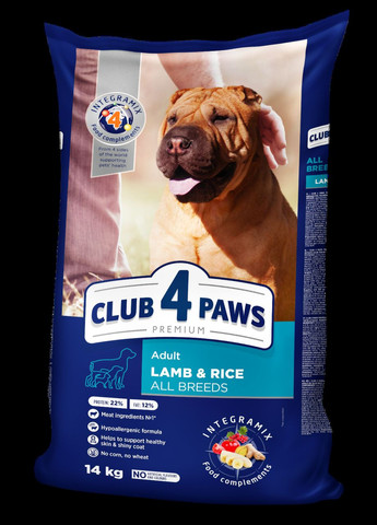 Сухий гіпоалергенний корм Ягня і рис для собак всіх порід 14 кг CLUB 4 PAWS Клуб 4 Лапи Клуб 4 Лапы (278308977)