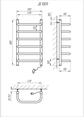 Полотенцесушитель Скоба 800х500/6 ЕR рег. Kosser (358500736)
