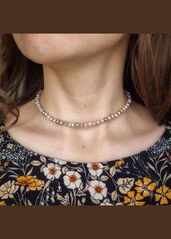 Чокер натуральні річкові Перли лілові, фур-ра гіп-ний сплав колір срібло d-5мм+- L-35-40см No Brand перли (прісноводні) латунь, натуральний камінь, медичний сплав срібло (324836271)