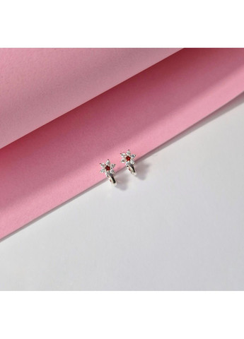 Срібні дитячі сережки Квітка Флокса з Червоними каменями срібло 925 проби 20273с 2.70г Nobrand (370438622)