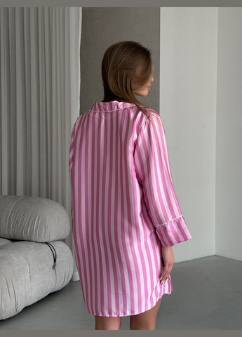 Розовая домашний рубашка в полоску No Brand с длинным рукавом