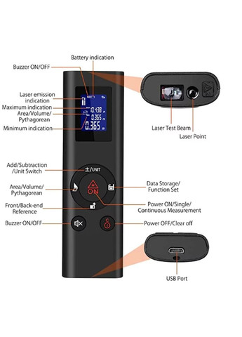 Портативний Ручний Електронний Лазерний Далекомір Рулетка 40м HIREED 40 м H6 (602307188) Clefers (300694619)